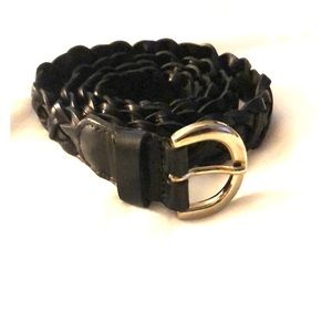 Braided black leather belt w/ gold buckle.